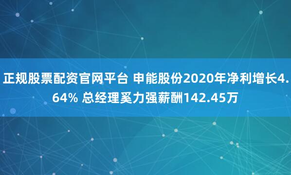 正规股票配资官网平台 申能股份2020年净利增长4.64% 总经理奚力强薪酬142.45万