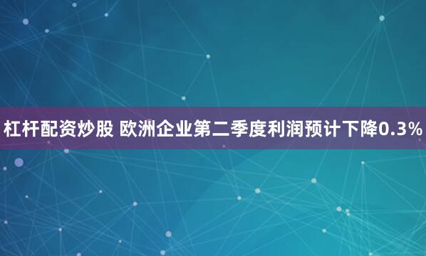 杠杆配资炒股 欧洲企业第二季度利润预计下降0.3%